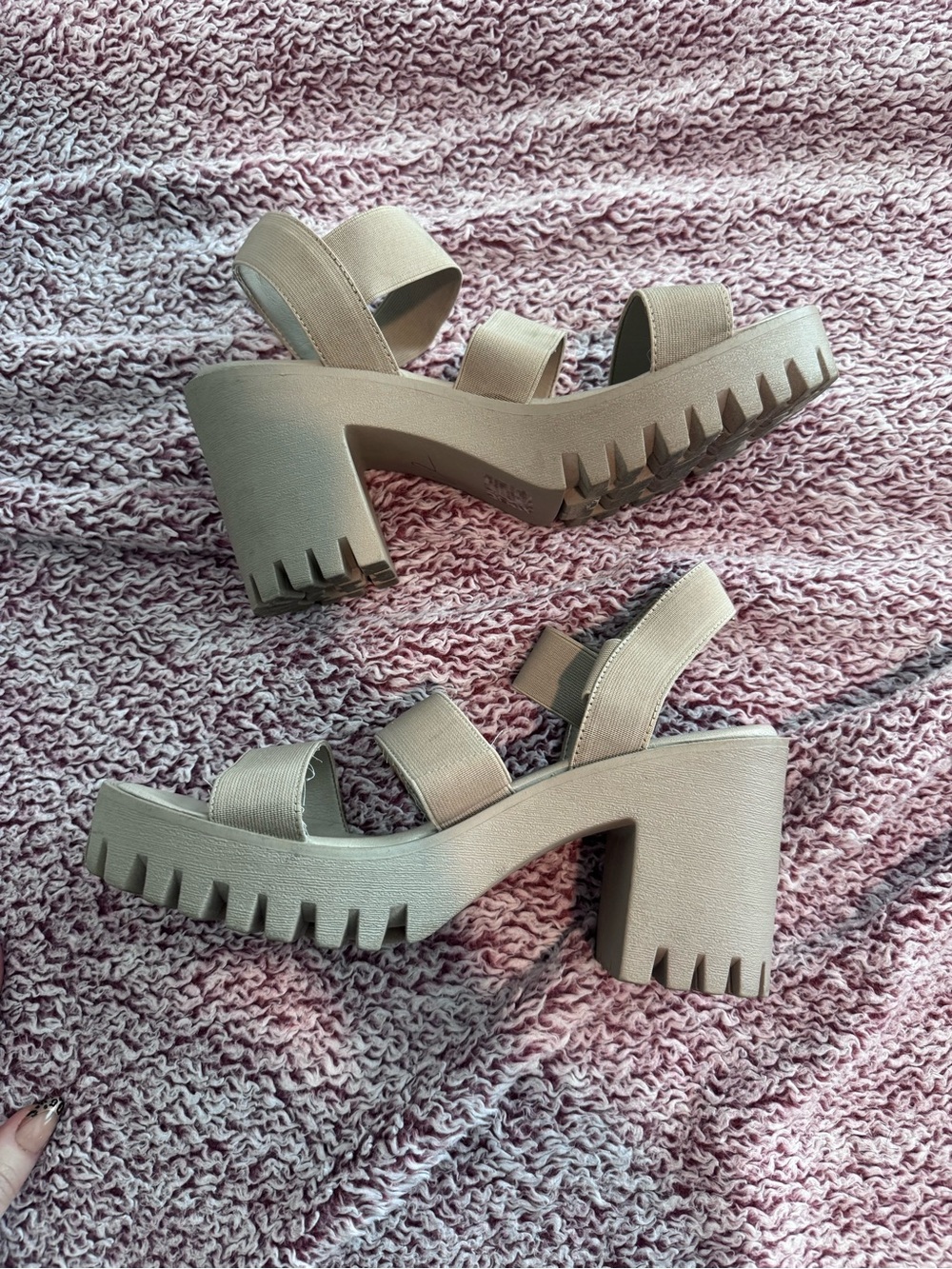 Madden Girl Taupe Chunky Lug Heel Sandals
